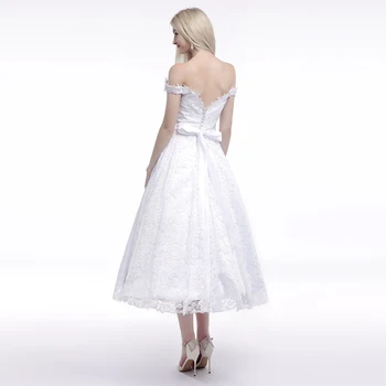 E JUE SHUNG Balta Senovinių Nėrinių Arbata Ilgis Pigūs Vestuvinės Suknelės 2018 nuo Peties Paprasta Trumpos Vestuvinės Suknelės chalatas de soiree