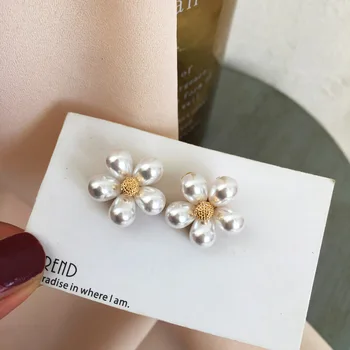 Elegantiška Baltos Spalvos Imituojamas Pearl Gėlių Stud Auskarai Moterims 2020 Mažas Klipas Apie Auskarus Vestuvių Nuotakos Papuošalai Didmeninė Bijoux