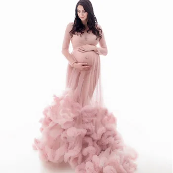 Elegantiškas Motinystės Naktį Sleepwear Seksualus Nėščioms Moterims Lady Arti Rūbeliai Ruffles Pakopų Nėštumo Suknelė Chalatai Baby Shower Photograp