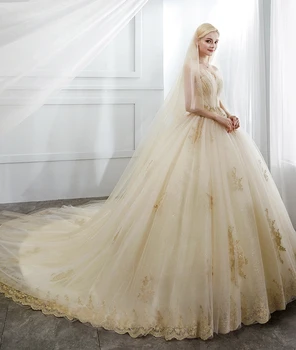 Elegantiškas Šampanas Nėrinių Suknelė 2019 Stebėjimo Princesė Vestuvių Suknelė Vintage Tiulio Boho Vestuvių Suknelė Chalatas de mariee Vestido Novia