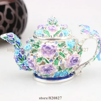 Emalio arbatinukas pakabukas lauke arbatinukas keturkampis langelis kolekcines, elegantiškas arbatinukas pakabukas lauke vintage senoviniai arbatos puodą cryst dovana jewelrybox