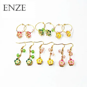 ENZE naujas mados gėlės mielas pakabukas auskarai įvairių spalvų geltona balta raudona imitacija, perlų lapai vyšnių moteris priedai