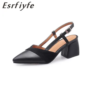 ESRFIYFE 2019 Naujas Plus Size 34-46 Moterų Sandalai vientisos Spalvos Pažymėjo Tne Storio Aukšto Kulno Batai Vasaros Lauko Seksualių Moterų Avalynė