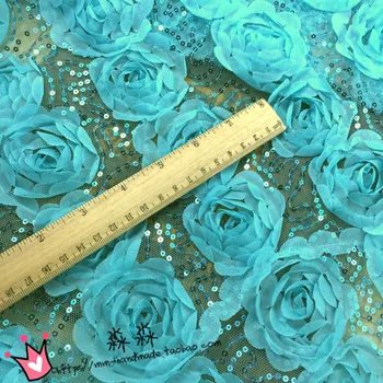 Etapas tekstilės Vandens mėlyna granulių gabalas trimatis gėlės rožės nėrinių audiniai/100*135cm