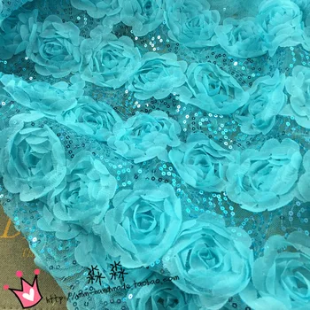 Etapas tekstilės Vandens mėlyna granulių gabalas trimatis gėlės rožės nėrinių audiniai/100*135cm
