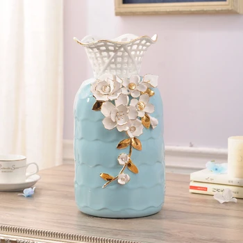 Europos aukštos klasės mėlyna vaza lentelė ornamentais išraižytas kambarį dekoruoti vestuvių dovaną, gėlių įterpimo įrenginys