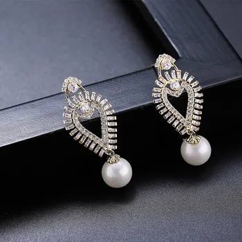 Europos ir Amerikos perdėti auskarai, perlų papuošalai, spalvingas micro-inkrustacijos aikštės trapecijos formos cirkonis auskarai, vestuviniai dalis