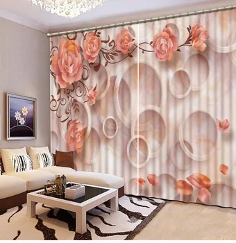 Europos Užuolaidos pink gėlių ratas Poliesteris 3D Užuolaidų, Miegamojo kambarį Blackout 3D Užuolaidos Namų dekoro