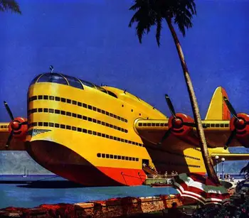 Fantazijos Seaplane Oro Kelionių Kraštovaizdžio Kelionės Turo Plakato Vintage Retro Drobė 