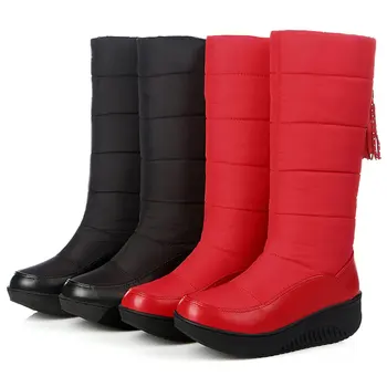 Fanyuan Nauja, moterų žiemos šilti sniego batai mados kelio ilgi batai mažo kulno moterų batai, laisvalaikio batai moterims didelio dydžio 35-44