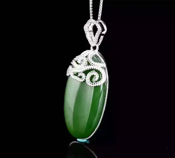 Fine jewelry boutique brangenybės S925 Gryno sidabro apdaila gamtos jade lady pakabukas + karoliai pinigų maišas, gėlių špinatai žalia papuošalai