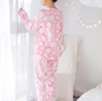 FOLOBE Rudens Žiemos Moterys Pižamos Rinkiniai Storas Šiltas Snaigės Modelio Aksomo Kostiumas Flanelė ilgomis Rankovėmis Moterų Kelnes Sleepwear