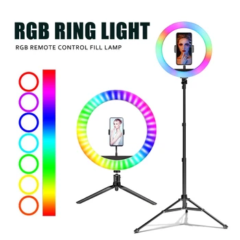 Fotografija Apšvietimo 10inch 26cm RGB LED Selfie Šviesos Žiedas Su Trikojis stovas Telefono Įrašą ringlight už TikTok 