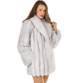 FURSARCAR Gamtos Nekilnojamojo Blue Fox Fur Coat Ruožtu Žemyn Kailio Apykakle Moterų Žiemos Nekilnojamojo Lapės Kailio Striukė Moteriška Mada Outwear