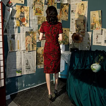 FZSLCYIYI Pavasario Vasaros trumpomis Rankovėmis Atspausdintas Cheongsam Moterų Šilko Kinijos Qipao Elegantiškas Tradicinių Drabužių Plius Dydis 4XL