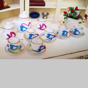 G07-X354 vaikams, kūdikių dovanų Žaislas 1:12 Lėlių mini Baldų Miniatiūriniai rement spalvinga širdies arbatos puodą rinkinys 15vnt/set