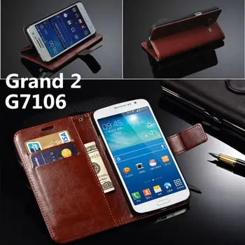 G710 Samsung Galaxy Grand 2 G7102 Atveju Piniginės Kortelės Lizdas Stentas Atvejais Arklio Oda Modelis Apversti Apsaugoti Dangtelis Juodas SM 7102