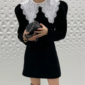 Gagaok Moteris Suknelė 2021 M. Pavasarį, Rudenį Naujų Kietas Nuimamas Nėrinių Sluoksniuotos Rankovėmis Imperijos Mini Suknelės Korėjos Elegantiškos Mados Laukinių Vestidos