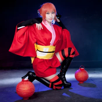 Gintama Yoshiwara Kagura Lyderis Kimono Suknelę, Cosplay Kostiumų Suaugusiųjų Anime Drabužius Helovinas Fancy Dress Kostiumai Moterims