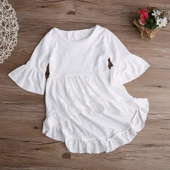 Goocheer1-6Y Baby Girl Dress Pinikai Blyksnius Rankovės Viršuje T-Shirt Šalies Ruffles Hem Suknelės