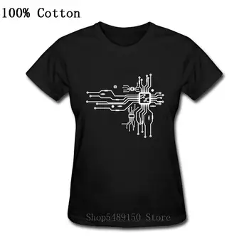 Grandinės Elektroninių Marškinėliai ilgomis Rankovėmis Medvilnės Kompiuterio CPU Core Širdies Motinos Marškinėlius GEEK, Vėpla Hakeris PC Gamer Moterys T-Shirt