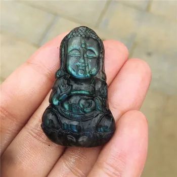 Gražių kristalų drožiniai gamtos ranka raižyti labradoras akmens Buda Pakabukas karoliai mados juvelyrika dovanos 1pcs