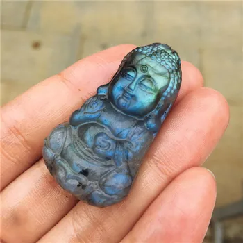 Gražių kristalų drožiniai gamtos ranka raižyti labradoras akmens Buda Pakabukas karoliai mados juvelyrika dovanos 1pcs