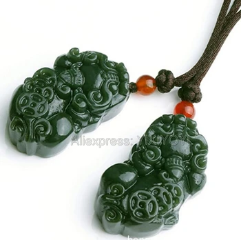 Gražus Gamtos Žalia HeTian Jade Raižyti Kinijos Monetos PiXiu Amuletas Pasisekė Pakabukas + Nemokamas Karoliai Sertifikatą Fine Jewelry