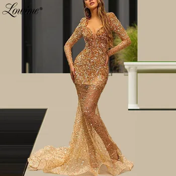 Great Gatsby Zawalcowany Crystal Moterims, Vakaro Suknelės 2020 Couture Aukso Undinė Šalis, Chalatai Saudo Arabija Iliuzija Inscenizacija Prom Dress