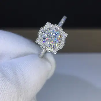 Gėlių 2c Lab Diamond Pažadas Žiedas 925 sterlingas sidabro Dalyvavimas Vestuvių juostoje Žiedai, Moterų Nuotakos Fine Jewelry Dovanų Šalis