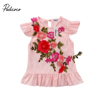 Gėlių Mergaitės Suknelė Vaikams, Kūdikių Mergaitės Princesė 3D Siuvinėjimo Gėlių Suknelė Vasaros Siuvinėjimas, Drabužių Komplektus Mini Suknelė 1-5T