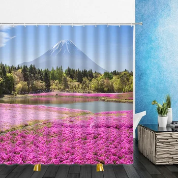 Gėlės, Augalų Dušo Užuolaidos Geltona Saulėgrąžų Pink Gėlių Drugelis 3D Vonios kambarys, Namų Dekoro Vandeniui Poliesterio Audinio Užuolaidos
