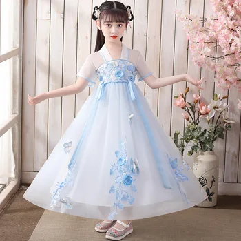 Han kinų audiniu Vaikų Kinų stiliaus Tang dinastijos suknelė maža mergaitė, plonas gazas senovės suknelė, sijonas vasaros suknelė