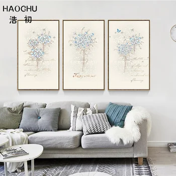 HAOCHU Modernus minimalistinio mėlyna gėlė, drobė, tapyba meno tapybos plakatą, sienų apdaila dažymas širdies tapybos sienos neįrėminti