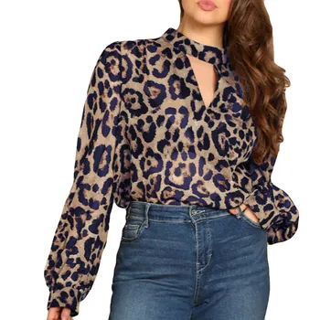 Harajuku Moteris Tshirts Seksualus Leopardas Spausdinti ilgomis Rankovėmis Tuščiaviduriai iš Šifono, T-Marškinėliai, Topai Plius Dydis Derliaus футболки