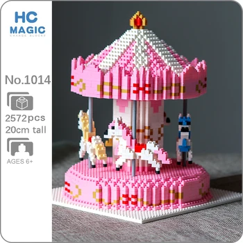 HC Gyvūnų Pramogų Parkas, Rožinė Merry-go-round Carrousel Arklių 3D Modelį Statybinių Blokų Rinkinį 