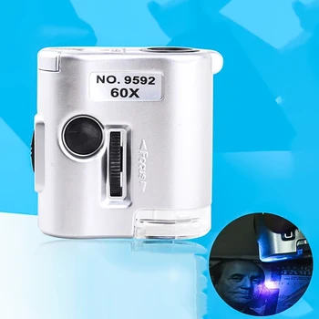 HD 60X Mini Nešiojamas Kišeninis Mikroskopas Papuošalai Loupe didinamasis stiklas LED UV Kišeninis Didinamasis Stiklas