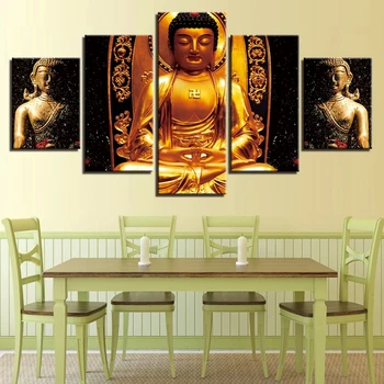 HD Spausdinti Nuotrauką Drobė Sienos Meno Šiuolaikinės 5 Gabalus Aukso Budos Meditacijos Tapyba, Plakatas, Modulinės Namų Dekoro Kambarį Rėmelį
