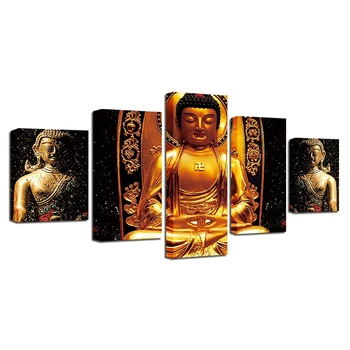 HD Spausdinti Nuotrauką Drobė Sienos Meno Šiuolaikinės 5 Gabalus Aukso Budos Meditacijos Tapyba, Plakatas, Modulinės Namų Dekoro Kambarį Rėmelį