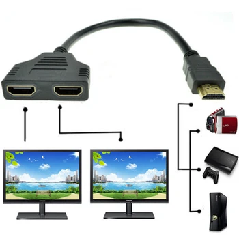 HDMI 1 Patinas Dual HDMI 2 Moterų Y Splitter Cable Adapter HD LED LCD TV 30cm HDMI Vyrų ir Moterų Splitter Kabeliai Nauji Karšta!