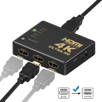 HDMI Switcher 5 in 1 Out, Paramos 4K, Full HD 1080P, 3D Infraraudonųjų spindulių Nuotolinio Valdymo pultas, 5 in 1 Switcher