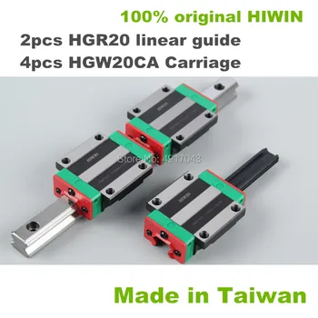 HGR20 HIWIN Linijinės Geležinkelių: 2vnt originalus Linijinis Vadovas Geležinkelių 200 300 400 500 600 mm+ 4pcs HGW20CA Vežti Blokus CNC dalys