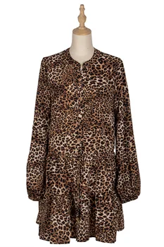 High Street moterų Atsitiktinis palaidų suknelė new2021autumn leopardas spausdinti moterų ilgas rankovėmis marškinėliai cardigan mini suknelė Moterų vestido