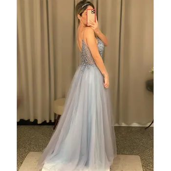HONGFUYU Duobute Prom Dresses 2020 Ilgas Elegantiškas Matyti Per Liniją Padalinti Tiulio vestidos de fiesta Spageti Dirželis Vakare Chalatai