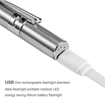 ICOCO Medicinos Patogu Pen Šviesos USB Įkrovimo Mini Energijos taupymo Žibintuvėlis LED Žibintuvėlis + Nerūdijančio Plieno Įrašą Super Šviesus