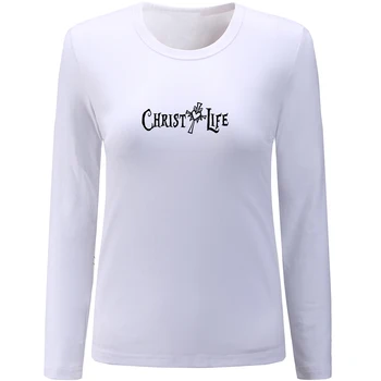 IDzn Moterų Kristaus Gyvenimo Dizaino ilgomis Rankovėmis Juokingi Marškinėliai Pavasarį, Rudenį Atsitiktinis Moterų Mados Viršūnes Medvilnės Pagrindinis T-Shirt Lady
