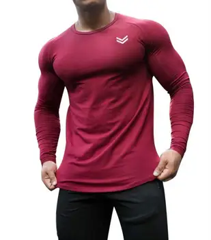 Ilgomis rankovėmis marškinėliai vyriški vientisos spalvos medvilniniai marškinėliai kultūrizmo apatiniai marškinėliai pavasario bėgimo pratimai, raumenų mokymo