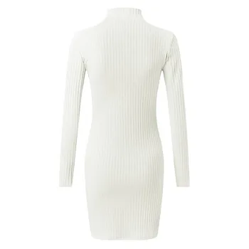 Ilgomis Rankovėmis Mini Suknelė Moterims Pagrindinio Rudenį, Pavasarį Golfo Bodycon Suknelė Balta Mėlyna Žalia Violetinė Rožinė Vientisos Spalvos Vestidos#J30