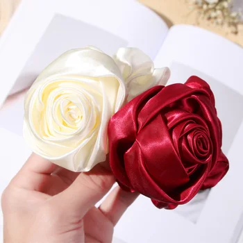 Ins Stiliaus Moteris prancūzų Elegantiškas Stilius Šilko Lankelis 3D Retro Roseflower storosios Žarnos Plaukų Kaklaraištis Plaukų Kaklaraištis Rožių Gėlių ekrano užsklandą