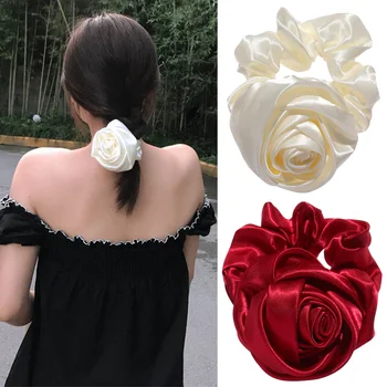 Ins Stiliaus Moteris prancūzų Elegantiškas Stilius Šilko Lankelis 3D Retro Roseflower storosios Žarnos Plaukų Kaklaraištis Plaukų Kaklaraištis Rožių Gėlių ekrano užsklandą